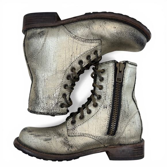 Freebird Manchester Combat Boots Women Size 8 distressed metallic Leather Silver - Picture 10 of 12